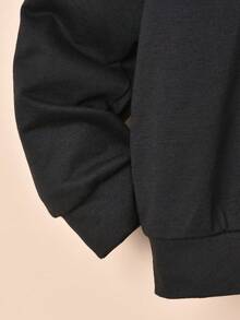 Cậu bé Tween Cổ điển Vá lại Tay áo dài Vòng cổ Bộ áo thể thao và quần thể thao - màu đen - Xem 3