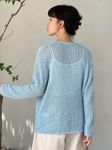 DAZY Tie Front Drop Shoulder Cardigan - Baby Blue - View 2