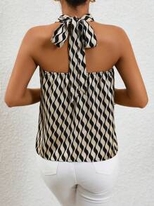 SHEIN Privé Allover Print Halter Neck Blouse - Multicolor - View 3