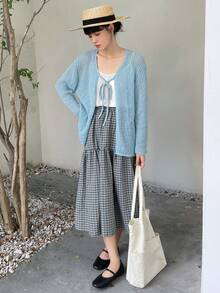 DAZY Tie Front Drop Shoulder Cardigan - Baby Blue - View 4