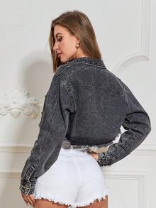 SHEIN Essnce Raw Hem Cắt sửa áo khoác Jacket - Màu xám đen - Xem 2
