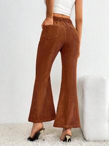 SHEIN Essnce High Waist Flare Leg Corduroy Trousers - Rust Brown - View 2