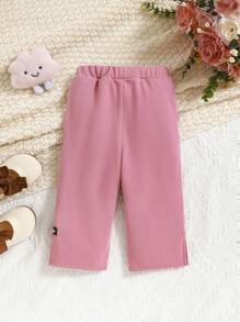 SHEIN Baby Boy Letter Patched Detail Knot Waist Pants - Dusty Pink - View 2