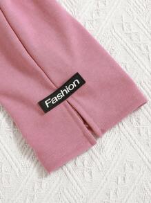 SHEIN Baby Boy Letter Patched Detail Knot Waist Pants - Dusty Pink - View 3