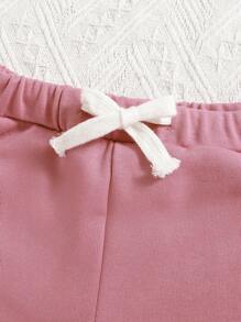 SHEIN Baby Boy Letter Patched Detail Knot Waist Pants - Dusty Pink - View 5