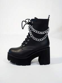 Women's Fashion Black Casual Vacation Minimalist Platform Thick Sole Ankle Boots, Autumn/Winter - Black - View 7