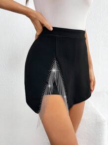 Firerie Skort ribete con fleco bajo asimétrico - Negro - Ver 4