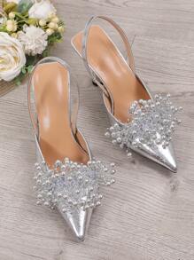 时尚女士高跟鞋，春夏秋季款，优雅，女士浅口鞋，优雅，派对装扮，尖头高跟鞋，婚礼装扮 - 銀色 - 查看 8