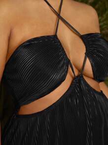 SHEIN SXY Plus Cut Out Tie Backless Halter Dress - Black - View 4