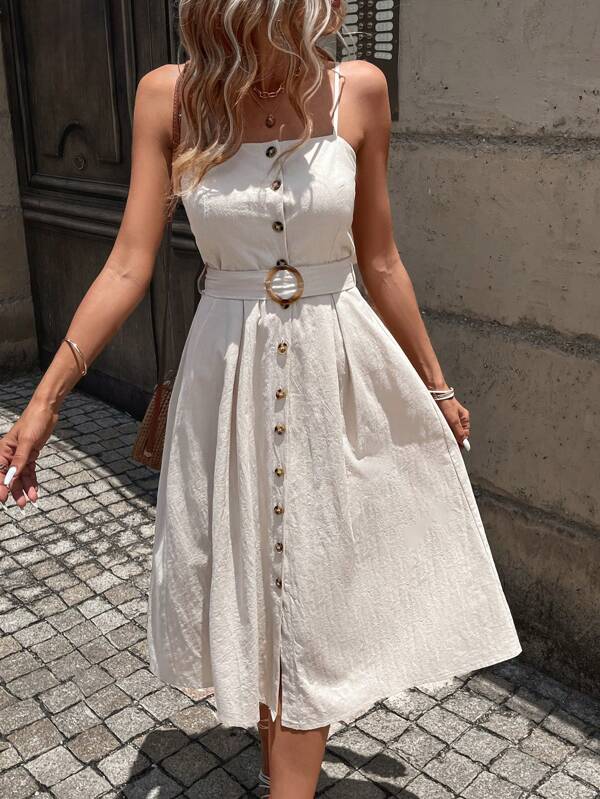 Chiquease Vestido largo con paneles y cinturón para mujer