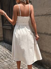 Chiquease Button Front Belted Cami Dress Maxi Women Outfit - Apricot - View 3