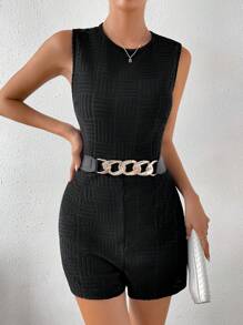 SHEIN LUNE 素色露背連身短褲 - 黑色 - 查看 5