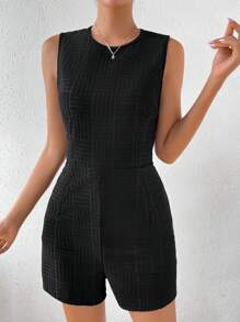 SHEIN LUNE 素色露背連身短褲 - 黑色 - 查看 6