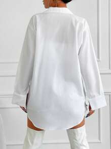 RueChic Eye Print Drop Shoulder Pocket Patched Shirt - White - View 2