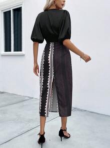 SHEIN LUNE Sukienki Wycięte Oddzielany Zawiązywanie z przodu W jodełkę W Paski Casual