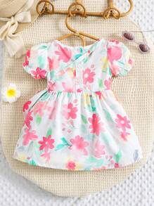 SHEIN Baby Mädchen Kleid mit Blume Muster, Puffärmeln,