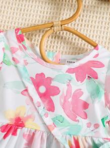 SHEIN Baby Mädchen Kleid mit Blume Muster, Puffärmeln,