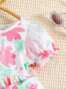 SHEIN Baby Mädchen Kleid mit Blume Muster, Puffärmeln,