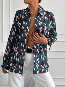 EURMUSE Allover Print Button Front Shirt - Multicolor - View 3