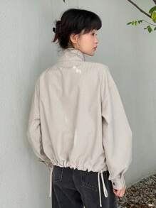 DAZY 翻蓋口袋落肩袖夾克 - 卡其色 - 查看 2