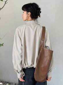 DAZY 翻蓋口袋落肩袖夾克 - 卡其色 - 查看 5