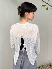 DAZY Tie Back Drop Shoulder Sweater Without Cami Top,Fall Women Clothes - Beige - View 1