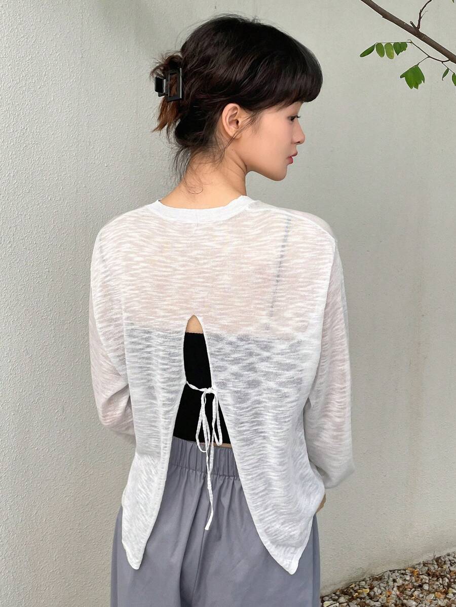 DAZY Tie Back Drop Shoulder Sweater Without Cami Top,Fall Women Clothes - Beige - View 1