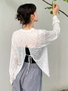 DAZY Tie Back Drop Shoulder Sweater Without Cami Top,Fall Women Clothes - Beige - View 6