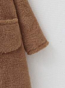 SHEIN Tween Girl 1pc Dual Pocket Hooded Teddy Coat - Brown - View 5
