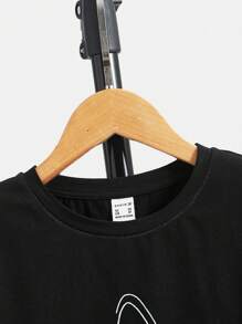 SHEIN Tween Boy's Casual  Print Round Neck Pullover Solid Color T-Shirt - Black - View 3