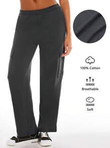 SHEIN BASICS Flap Pocket Side Cargo Trousers - Dark Grey - View 8