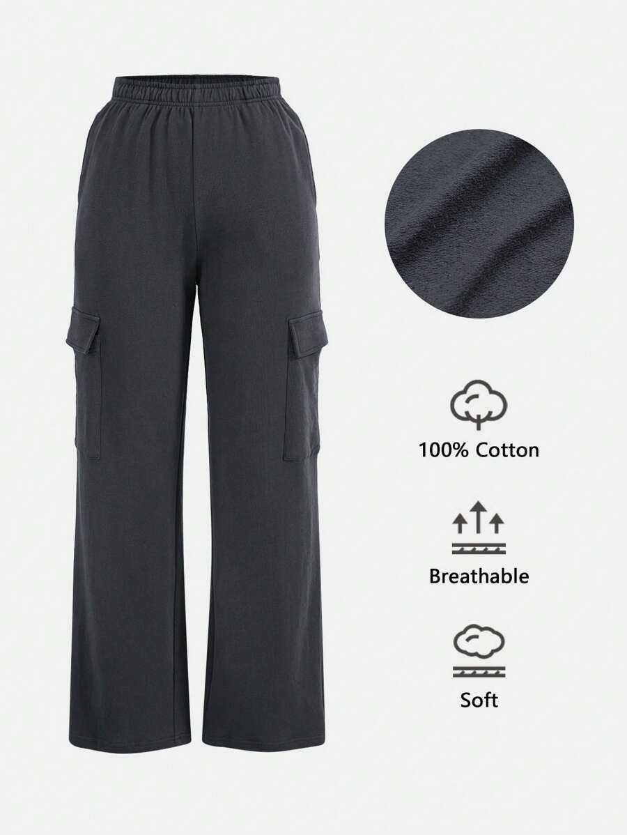 SHEIN BASICS Flap Pocket Side Cargo Trousers - Dark Grey - View 1