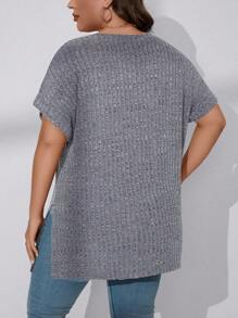 SHEIN LUNE 大碼蝙蝠袖高低下擺T恤 - 灰色 - 查看 2