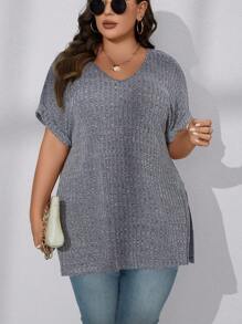 SHEIN LUNE 大碼蝙蝠袖高低下擺T恤 - 灰色 - 查看 6