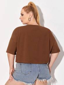 Afdhal Studio Talla grande Camiseta de hombros caídos con estampado de letra - Óxido marrón - Ver 4