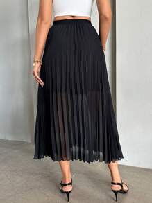 Firerie Solid Pleated Hem Skirt - Black - View 4