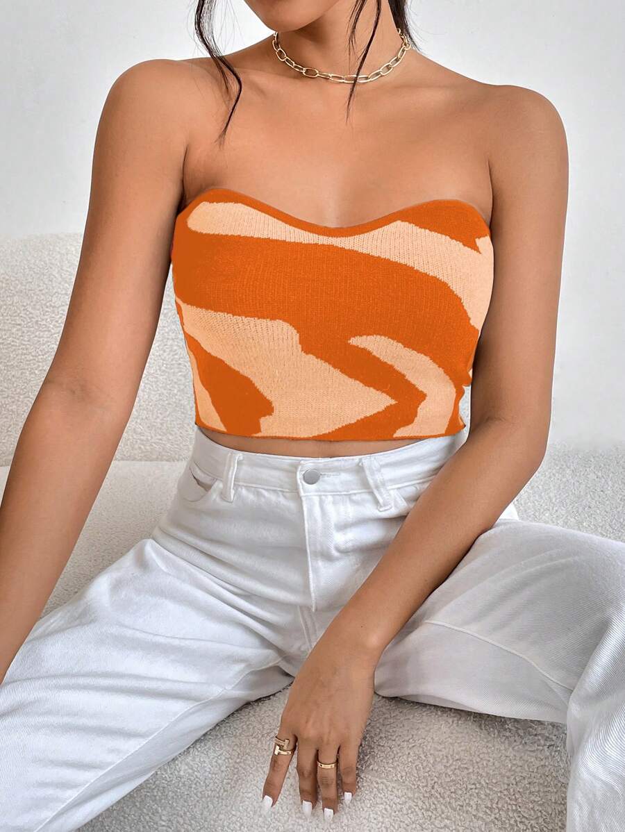 SHEIN Essnce Khối màu Mùa vụ Ống Knit ngọn - trái cam - Xem 1