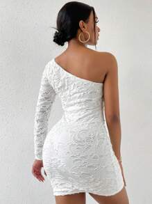 SHEIN LUNE 破洞單肩緊身連衣裙 - 白色 - 查看 3