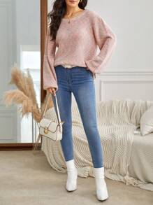 SHEIN Frenchy Space Dye Lantern Sleeve Sweater Winter - Multicolor - View 4