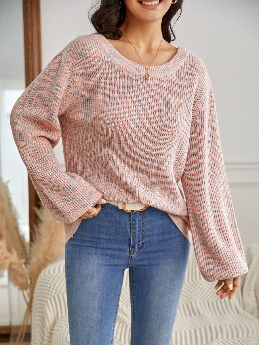 SHEIN Frenchy Space Dye Lantern Sleeve Sweater Winter - Multicolor - View 1