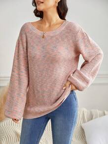 SHEIN Frenchy Space Dye Lantern Sleeve Sweater Winter - Multicolor - View 5