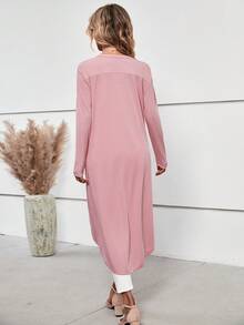 SHEIN LUNE Abrigo con doble bolsillo bajo irregular con botón delantero - Rosa - Ver 2