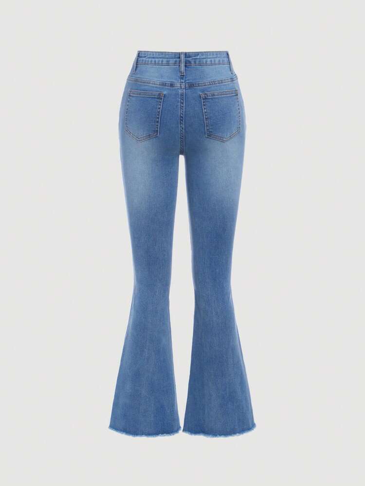 Teen Girl's Ripped Flared Jeans, Suitable For Daily Casual Wear In Summer