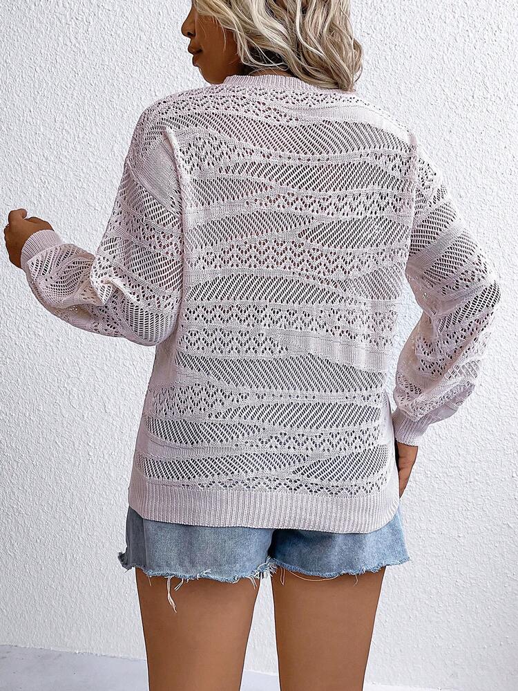 Plus Pointelle Knit Drop Shoulder Sweater Knit Pullover Fall Winter Sweater