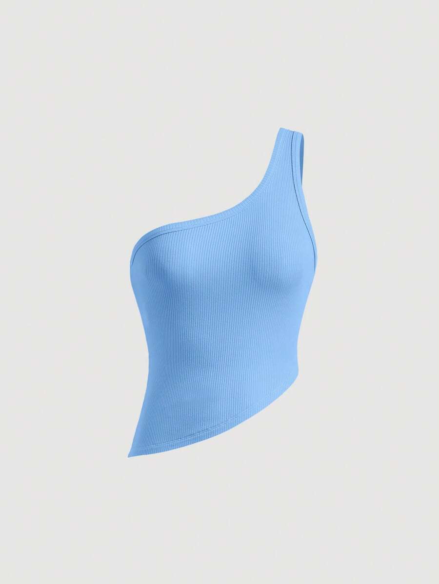 SHEIN MOD 素色單肩短款上衣 - 淺藍色 - 查看 1
