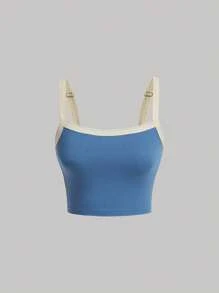 SHEIN MOD Contrast Binding Cami Top - Dusty Blue - View 1
