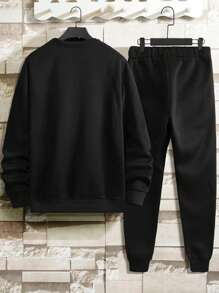 RueChic Men Letter Graphic Sweatshirt & Sweatpants - Black - View 3