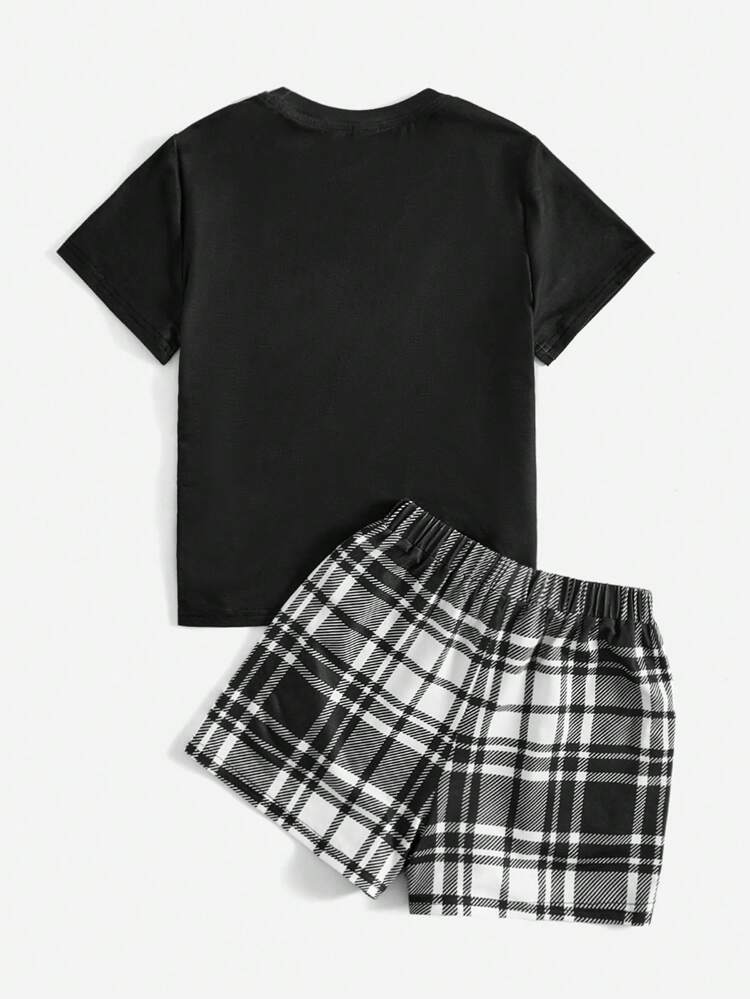 Young Girl Heart & Plaid Print PJ Set