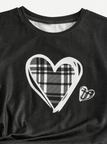 SHEIN Cô Gái Trẻ Tim & In kẻ sọc Bộ PJ - Đen và trắng - Xem 4