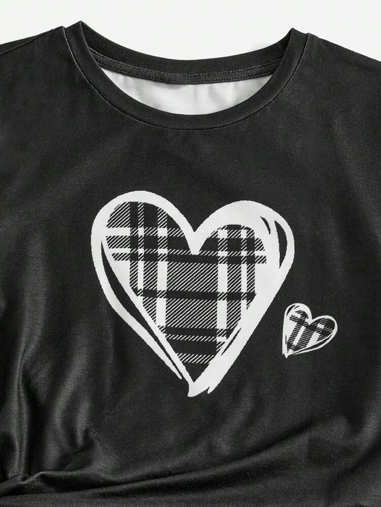 Young Girl Heart & Plaid Print PJ Set